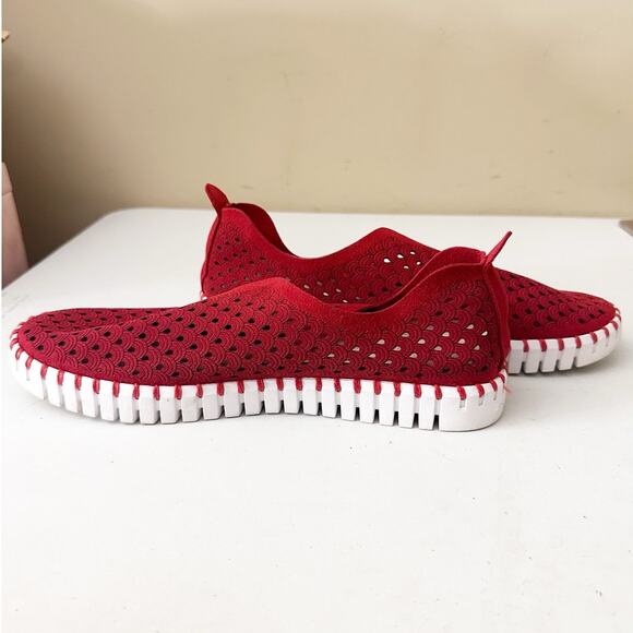 Ilse Jacobsen Shoes Tulip 139 Laser Cut Slip-On Flat Deep Red Women's Size 41 - Picture 6 of 7